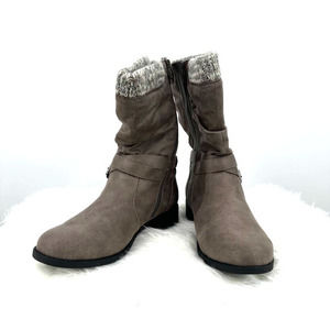 NWOB Torrid size 8 zip up mid‎ calf boots taupe wide calf double buckle moto